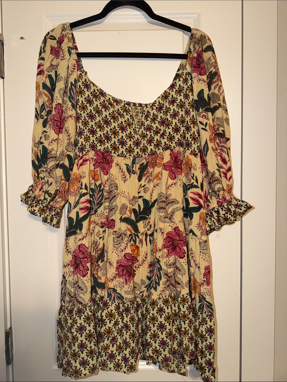 Angie Floral Peasant Prairie Smocked Babydoll Dress